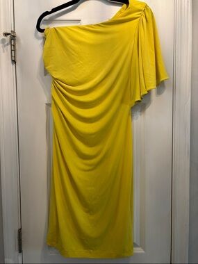 Calvin Klein Bright Yellow One-Shoulder Draped Women’s Dress